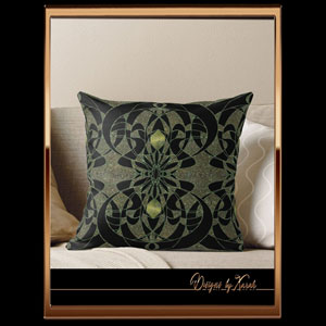 Artdeco style throwpillow in mossy green with black vintage Art Nouveau style - decorative ornamental pillow. Abstract and playful antique pattern Jugendstil design cushion cover - Belle Epoque glamour accessories, retro home decor, classy decorative nostalgic vintagestyle tribal tattoo gifts - buy more than 2 and get a discount. Mix and match with similar designs of the series. 